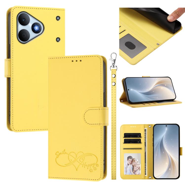 Happy Heart Pattern Magnetic Closure Vegan Leather Phone Case with Wrist Strap, For Realme 16T 5G Global, For Realme C85 5G Global / 15x 5G, For Realme P4 Power 5G, For Realme Note 80 4G Global, For Realme C83 5G India / C85 / 15x, For Realme 16 5G Glo...