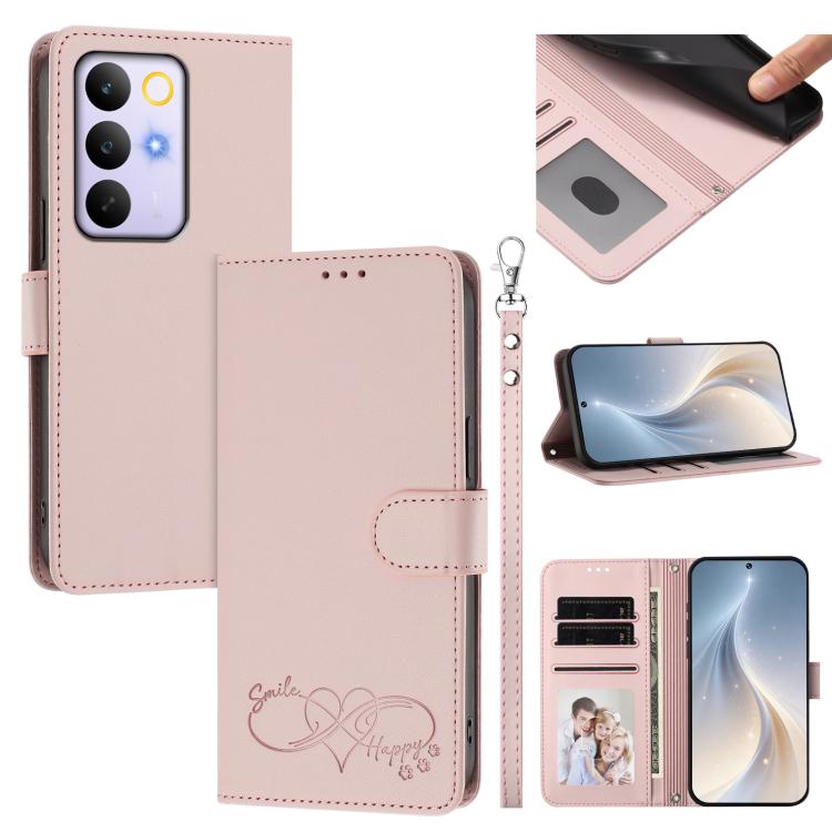 Happy Heart Pattern Magnetic Closure Vegan Leather Phone Case with Wrist Strap, For Realme 16T 5G Global, For Realme C85 5G Global / 15x 5G, For Realme P4 Power 5G, For Realme Note 80 4G Global, For Realme C83 5G India / C85 / 15x, For Realme 16 5G Glo...
