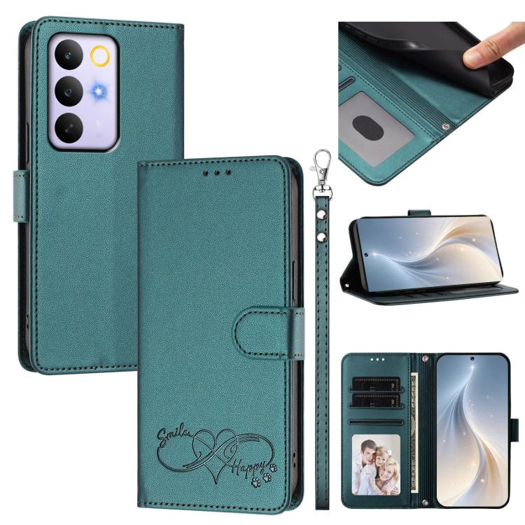 Happy Heart Pattern Magnetic Closure Vegan Leather Phone Case with Wrist Strap, For Realme 16T 5G Global, For Realme C85 5G Global / 15x 5G, For Realme P4 Power 5G, For Realme Note 80 4G Global, For Realme C83 5G India / C85 / 15x, For Realme 16 5G Glo...