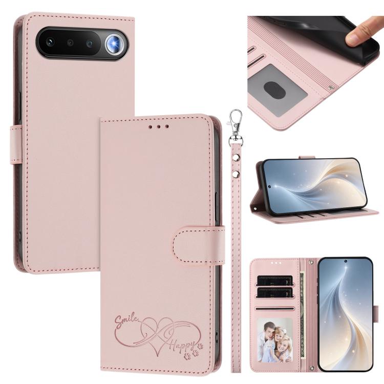 Happy Heart Pattern Magnetic Closure Vegan Leather Phone Case with Wrist Strap, For Realme 16T 5G Global, For Realme C85 5G Global / 15x 5G, For Realme P4 Power 5G, For Realme Note 80 4G Global, For Realme C83 5G India / C85 / 15x, For Realme 16 5G Glo...