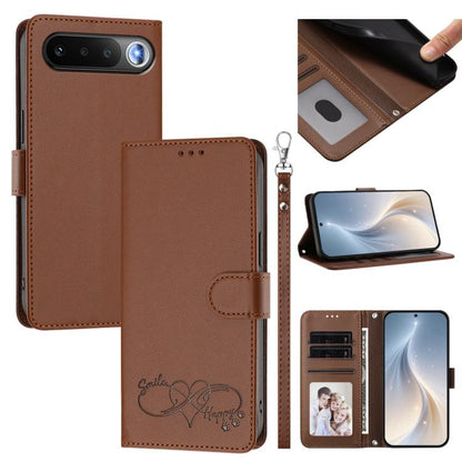Happy Heart Pattern Magnetic Closure Vegan Leather Phone Case with Wrist Strap, For Realme 16T 5G Global, For Realme C85 5G Global / 15x 5G, For Realme P4 Power 5G, For Realme Note 80 4G Global, For Realme C83 5G India / C85 / 15x, For Realme 16 5G Glo...