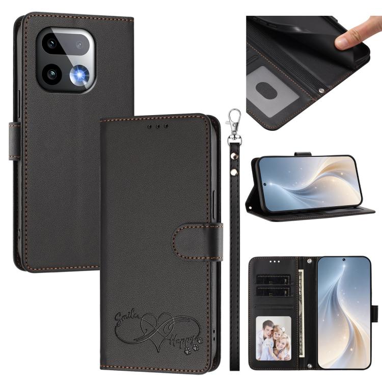 Happy Heart Pattern Magnetic Closure Vegan Leather Phone Case with Wrist Strap, For Realme 16T 5G Global, For Realme C85 5G Global / 15x 5G, For Realme P4 Power 5G, For Realme Note 80 4G Global, For Realme C83 5G India / C85 / 15x, For Realme 16 5G Glo...