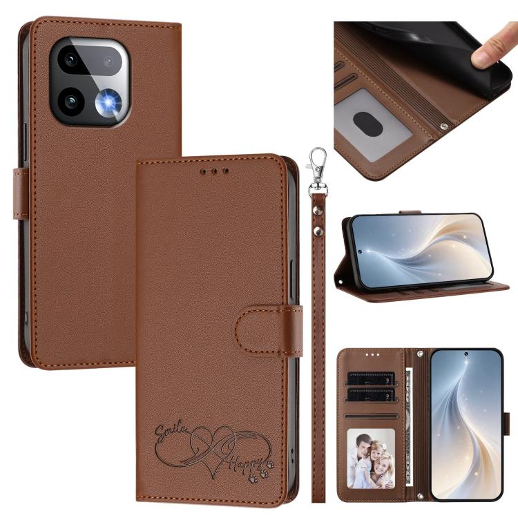Happy Heart Pattern Magnetic Closure Vegan Leather Phone Case with Wrist Strap, For Realme 16T 5G Global, For Realme C85 5G Global / 15x 5G, For Realme P4 Power 5G, For Realme Note 80 4G Global, For Realme C83 5G India / C85 / 15x, For Realme 16 5G Glo...