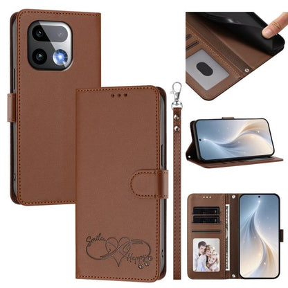 Happy Heart Pattern Magnetic Closure Vegan Leather Phone Case with Wrist Strap, For Realme 16T 5G Global, For Realme C85 5G Global / 15x 5G, For Realme P4 Power 5G, For Realme Note 80 4G Global, For Realme C83 5G India / C85 / 15x, For Realme 16 5G Glo...