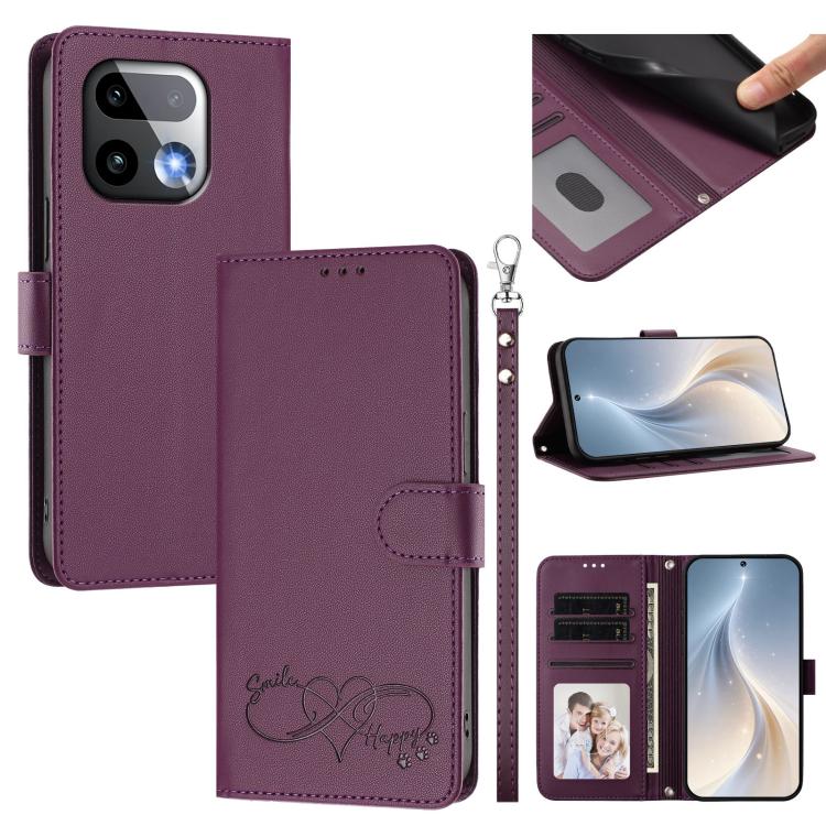 Happy Heart Pattern Magnetic Closure Vegan Leather Phone Case with Wrist Strap, For Realme 16T 5G Global, For Realme C85 5G Global / 15x 5G, For Realme P4 Power 5G, For Realme Note 80 4G Global, For Realme C83 5G India / C85 / 15x, For Realme 16 5G Glo...