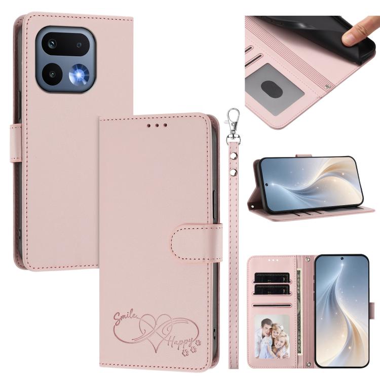 Happy Heart Pattern Magnetic Closure Vegan Leather Phone Case with Wrist Strap, For Realme 16T 5G Global, For Realme C85 5G Global / 15x 5G, For Realme P4 Power 5G, For Realme Note 80 4G Global, For Realme C83 5G India / C85 / 15x, For Realme 16 5G Glo...