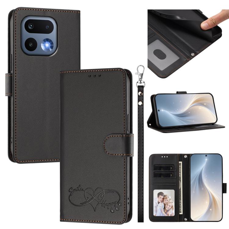 Happy Heart Pattern Magnetic Closure Vegan Leather Phone Case with Wrist Strap, For Realme 16T 5G Global, For Realme C85 5G Global / 15x 5G, For Realme P4 Power 5G, For Realme Note 80 4G Global, For Realme C83 5G India / C85 / 15x, For Realme 16 5G Glo...