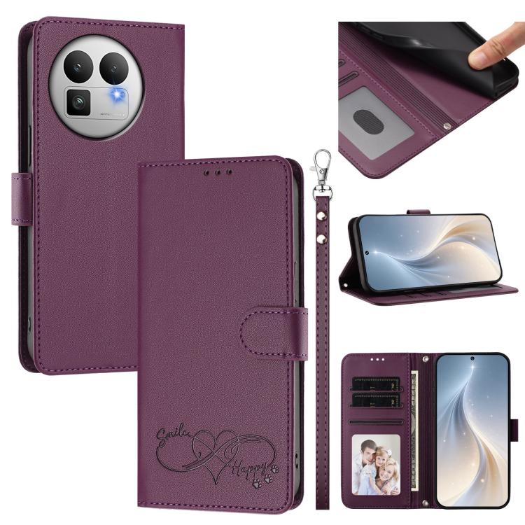 Happy Heart Pattern Magnetic Closure Vegan Leather Phone Case with Wrist Strap, For Realme 16T 5G Global, For Realme C85 5G Global / 15x 5G, For Realme P4 Power 5G, For Realme Note 80 4G Global, For Realme C83 5G India / C85 / 15x, For Realme 16 5G Glo...