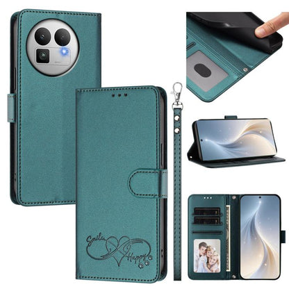 Happy Heart Pattern Magnetic Closure Vegan Leather Phone Case with Wrist Strap, For Realme 16T 5G Global, For Realme C85 5G Global / 15x 5G, For Realme P4 Power 5G, For Realme Note 80 4G Global, For Realme C83 5G India / C85 / 15x, For Realme 16 5G Glo...