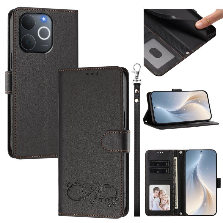 Happy Heart Pattern Magnetic Closure Vegan Leather Phone Case with Wrist Strap, For Realme P4x 5G, For Realme C71 4G India / Note 70 4G, For Realme C85 Pro 4G, For Realme P4 Pro 5G, For Realme P4 5G, For Realme 15T 5G Global                            ...