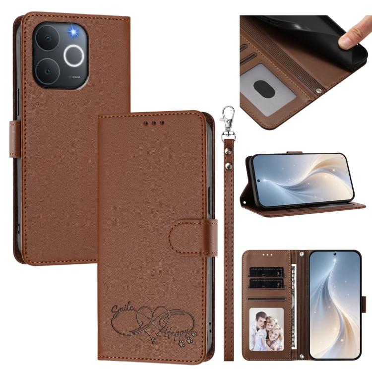 Happy Heart Pattern Magnetic Closure Vegan Leather Phone Case with Wrist Strap, For Realme P4x 5G, For Realme C71 4G India / Note 70 4G, For Realme C85 Pro 4G, For Realme P4 Pro 5G, For Realme P4 5G, For Realme 15T 5G Global                            ...