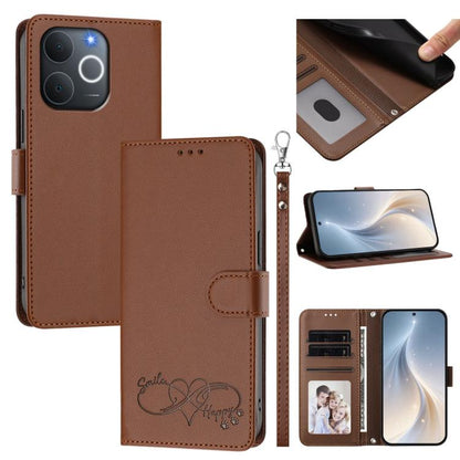 Happy Heart Pattern Magnetic Closure Vegan Leather Phone Case with Wrist Strap, For Realme P4x 5G, For Realme C71 4G India / Note 70 4G, For Realme C85 Pro 4G, For Realme P4 Pro 5G, For Realme P4 5G, For Realme 15T 5G Global                            ...