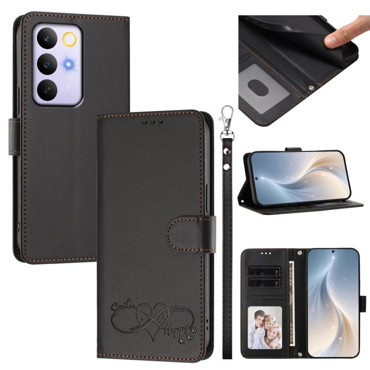 Happy Heart Pattern Magnetic Closure Vegan Leather Phone Case with Wrist Strap, For Realme 16T 5G Global, For Realme C85 5G Global / 15x 5G, For Realme P4 Power 5G, For Realme Note 80 4G Global, For Realme C83 5G India / C85 / 15x, For Realme 16 5G Glo...