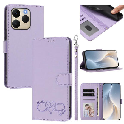 Happy Heart Pattern Magnetic Closure Vegan Leather Phone Case with Wrist Strap, For Realme P4x 5G, For Realme C71 4G India / Note 70 4G, For Realme C85 Pro 4G, For Realme P4 Pro 5G, For Realme P4 5G, For Realme 15T 5G Global                            ...