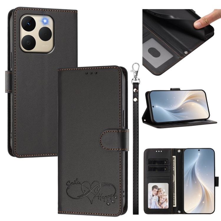 Happy Heart Pattern Magnetic Closure Vegan Leather Phone Case with Wrist Strap, For Realme P4x 5G, For Realme C71 4G India / Note 70 4G, For Realme C85 Pro 4G, For Realme P4 Pro 5G, For Realme P4 5G, For Realme 15T 5G Global                            ...
