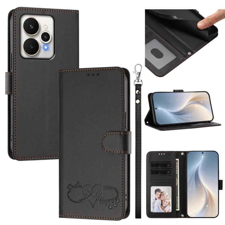 Happy Heart Pattern Magnetic Closure Vegan Leather Phone Case with Wrist Strap, For Realme P4x 5G, For Realme C71 4G India / Note 70 4G, For Realme C85 Pro 4G, For Realme P4 Pro 5G, For Realme P4 5G, For Realme 15T 5G Global                            ...