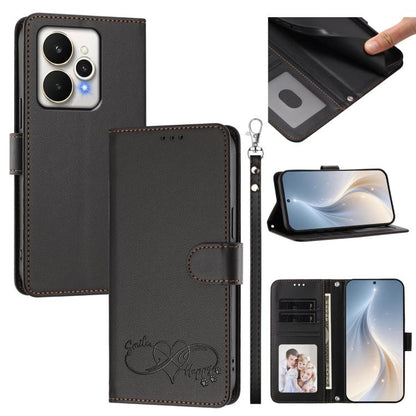 Happy Heart Pattern Magnetic Closure Vegan Leather Phone Case with Wrist Strap, For Realme P4x 5G, For Realme C71 4G India / Note 70 4G, For Realme C85 Pro 4G, For Realme P4 Pro 5G, For Realme P4 5G, For Realme 15T 5G Global                            ...