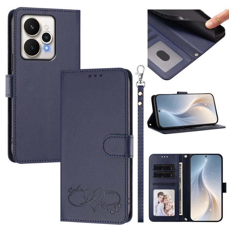 Happy Heart Pattern Magnetic Closure Vegan Leather Phone Case with Wrist Strap, For Realme P4x 5G, For Realme C71 4G India / Note 70 4G, For Realme C85 Pro 4G, For Realme P4 Pro 5G, For Realme P4 5G, For Realme 15T 5G Global                            ...