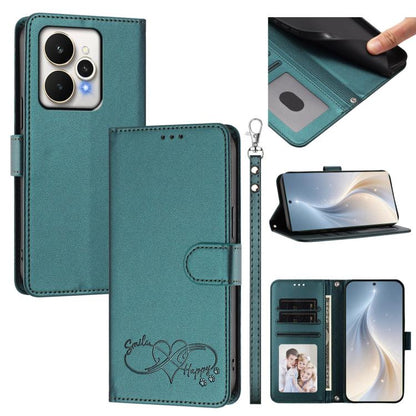 Happy Heart Pattern Magnetic Closure Vegan Leather Phone Case with Wrist Strap, For Realme P4x 5G, For Realme C71 4G India / Note 70 4G, For Realme C85 Pro 4G, For Realme P4 Pro 5G, For Realme P4 5G, For Realme 15T 5G Global                            ...