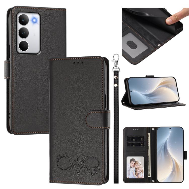Happy Heart Pattern Magnetic Closure Vegan Leather Phone Case with Wrist Strap, For Realme P4x 5G, For Realme C71 4G India / Note 70 4G, For Realme C85 Pro 4G, For Realme P4 Pro 5G, For Realme P4 5G, For Realme 15T 5G Global                            ...
