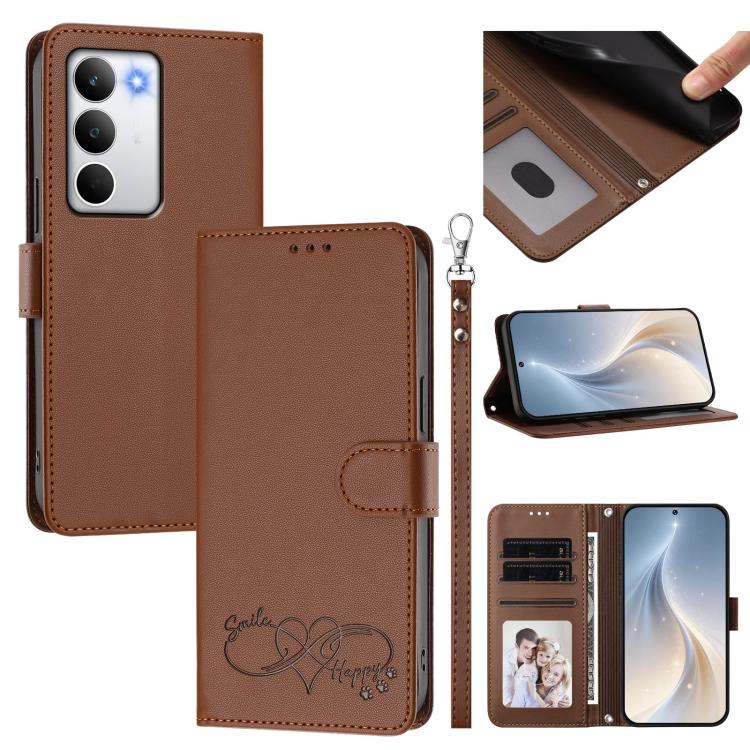 Happy Heart Pattern Magnetic Closure Vegan Leather Phone Case with Wrist Strap, For Realme P4x 5G, For Realme C71 4G India / Note 70 4G, For Realme C85 Pro 4G, For Realme P4 Pro 5G, For Realme P4 5G, For Realme 15T 5G Global                            ...