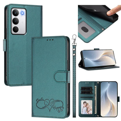 Happy Heart Pattern Magnetic Closure Vegan Leather Phone Case with Wrist Strap, For Realme P4x 5G, For Realme C71 4G India / Note 70 4G, For Realme C85 Pro 4G, For Realme P4 Pro 5G, For Realme P4 5G, For Realme 15T 5G Global                            ...