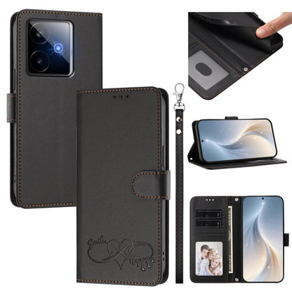 Happy Heart Pattern Magnetic Closure Vegan Leather Phone Case with Wrist Strap, For Realme GT 7 5G Global / 5G India, For Realme V70 5G / 14x Global, For Realme Narzo 80 Pro / 14 Pro 5G India, For Realme C75 4G Global / Narzo 80x 5G, For Realme Narzo 8...