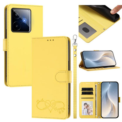 Happy Heart Pattern Magnetic Closure Vegan Leather Phone Case with Wrist Strap, For Realme GT 7 5G Global / 5G India, For Realme V70 5G / 14x Global, For Realme Narzo 80 Pro / 14 Pro 5G India, For Realme C75 4G Global / Narzo 80x 5G, For Realme Narzo 8...