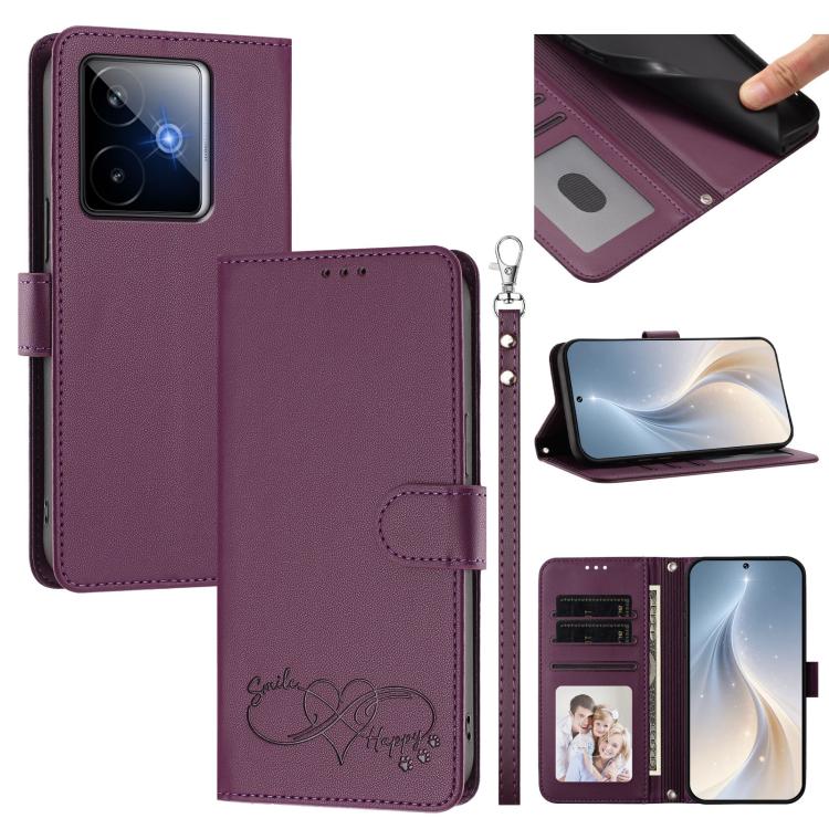 Happy Heart Pattern Magnetic Closure Vegan Leather Phone Case with Wrist Strap, For Realme GT 7 5G Global / 5G India, For Realme V70 5G / 14x Global, For Realme Narzo 80 Pro / 14 Pro 5G India, For Realme C75 4G Global / Narzo 80x 5G, For Realme Narzo 8...