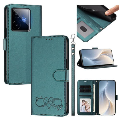 Happy Heart Pattern Magnetic Closure Vegan Leather Phone Case with Wrist Strap, For Realme GT 7 5G Global / 5G India, For Realme V70 5G / 14x Global, For Realme Narzo 80 Pro / 14 Pro 5G India, For Realme C75 4G Global / Narzo 80x 5G, For Realme Narzo 8...