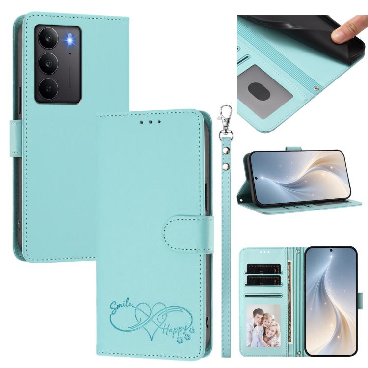 Happy Heart Pattern Magnetic Closure Vegan Leather Phone Case with Wrist Strap, For Realme GT 7 5G Global / 5G India, For Realme V70 5G / 14x Global, For Realme Narzo 80 Pro / 14 Pro 5G India, For Realme C75 4G Global / Narzo 80x 5G, For Realme Narzo 8...