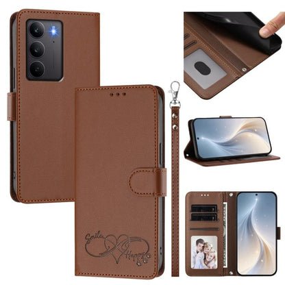 Happy Heart Pattern Magnetic Closure Vegan Leather Phone Case with Wrist Strap, For Realme GT 7 5G Global / 5G India, For Realme V70 5G / 14x Global, For Realme Narzo 80 Pro / 14 Pro 5G India, For Realme C75 4G Global / Narzo 80x 5G, For Realme Narzo 8...