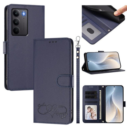 Happy Heart Pattern Magnetic Closure Vegan Leather Phone Case with Wrist Strap, For Realme GT 7 5G Global / 5G India, For Realme V70 5G / 14x Global, For Realme Narzo 80 Pro / 14 Pro 5G India, For Realme C75 4G Global / Narzo 80x 5G, For Realme Narzo 8...
