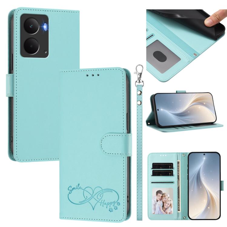 Happy Heart Pattern Magnetic Closure Vegan Leather Phone Case with Wrist Strap, For Realme GT 7 5G Global / 5G India, For Realme V70 5G / 14x Global, For Realme Narzo 80 Pro / 14 Pro 5G India, For Realme C75 4G Global / Narzo 80x 5G, For Realme Narzo 8...