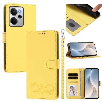 Happy Heart Pattern Magnetic Closure Vegan Leather Phone Case with Wrist Strap, For Realme GT 7 5G Global / 5G India, For Realme V70 5G / 14x Global, For Realme Narzo 80 Pro / 14 Pro 5G India, For Realme C75 4G Global / Narzo 80x 5G, For Realme Narzo 8...