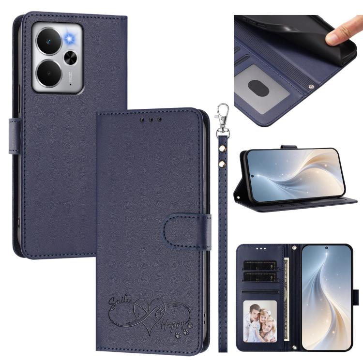 Happy Heart Pattern Magnetic Closure Vegan Leather Phone Case with Wrist Strap, For Realme GT 7 5G Global / 5G India, For Realme V70 5G / 14x Global, For Realme Narzo 80 Pro / 14 Pro 5G India, For Realme C75 4G Global / Narzo 80x 5G, For Realme Narzo 8...