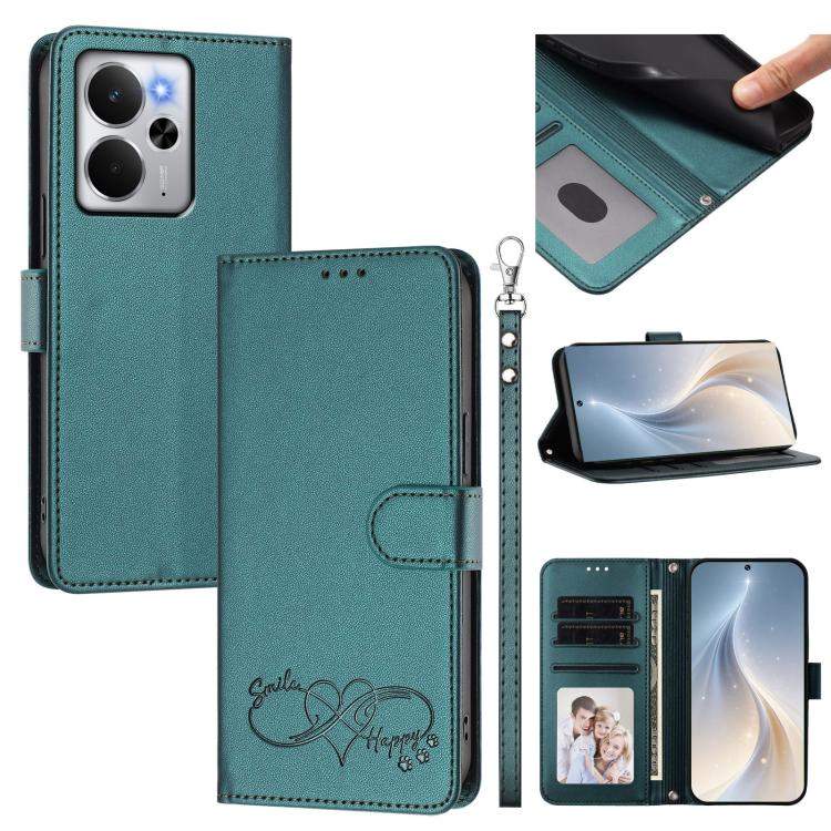 Happy Heart Pattern Magnetic Closure Vegan Leather Phone Case with Wrist Strap, For Realme GT 7 5G Global / 5G India, For Realme V70 5G / 14x Global, For Realme Narzo 80 Pro / 14 Pro 5G India, For Realme C75 4G Global / Narzo 80x 5G, For Realme Narzo 8...