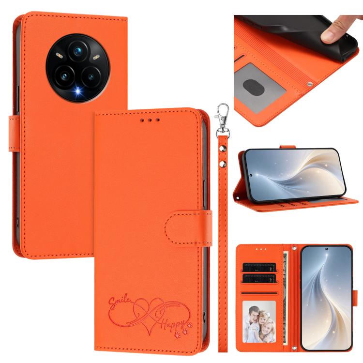 Happy Heart Pattern Magnetic Closure Vegan Leather Phone Case with Wrist Strap, For Realme 14 Pro+ 5G, For Realme 14 Pro+ 5G Global, For Realme 14 Pro 5G India, For Realme GT 7 Pro 5G / GT7 Pro Racing 5G, For Realme C63 5G Global                       ...