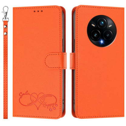 Happy Heart Pattern Magnetic Closure Vegan Leather Phone Case with Wrist Strap, For Realme 14 Pro+ 5G, For Realme 14 Pro+ 5G Global, For Realme 14 Pro 5G India, For Realme GT 7 Pro 5G / GT7 Pro Racing 5G, For Realme C63 5G Global                       ...
