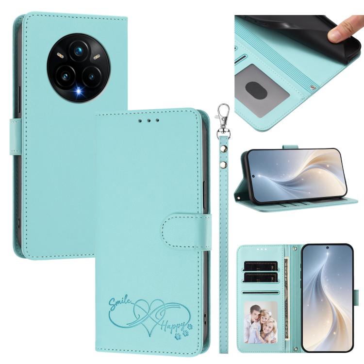 Happy Heart Pattern Magnetic Closure Vegan Leather Phone Case with Wrist Strap, For Realme 14 Pro+ 5G, For Realme 14 Pro+ 5G Global, For Realme 14 Pro 5G India, For Realme GT 7 Pro 5G / GT7 Pro Racing 5G, For Realme C63 5G Global                       ...