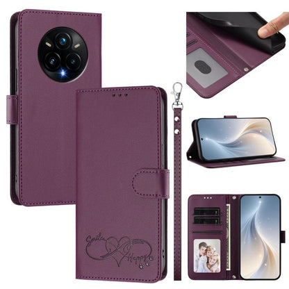 Happy Heart Pattern Magnetic Closure Vegan Leather Phone Case with Wrist Strap, For Realme 14 Pro+ 5G, For Realme 14 Pro+ 5G Global, For Realme 14 Pro 5G India, For Realme GT 7 Pro 5G / GT7 Pro Racing 5G, For Realme C63 5G Global                       ...