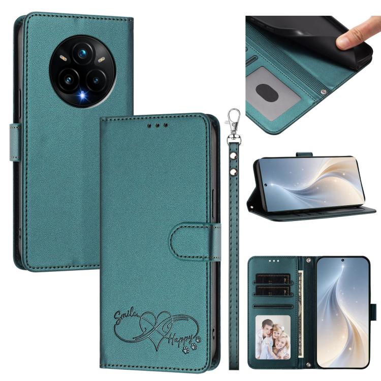 Happy Heart Pattern Magnetic Closure Vegan Leather Phone Case with Wrist Strap, For Realme 14 Pro+ 5G, For Realme 14 Pro+ 5G Global, For Realme 14 Pro 5G India, For Realme GT 7 Pro 5G / GT7 Pro Racing 5G, For Realme C63 5G Global                       ...