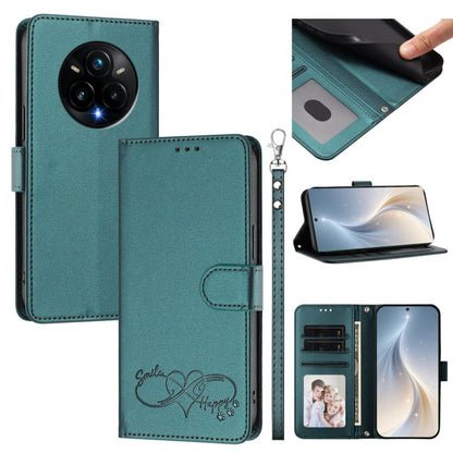 Happy Heart Pattern Magnetic Closure Vegan Leather Phone Case with Wrist Strap, For Realme 14 Pro+ 5G, For Realme 14 Pro+ 5G Global, For Realme 14 Pro 5G India, For Realme GT 7 Pro 5G / GT7 Pro Racing 5G, For Realme C63 5G Global                       ...