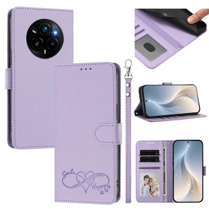 Happy Heart Pattern Magnetic Closure Vegan Leather Phone Case with Wrist Strap, For Realme 14 Pro+ 5G, For Realme 14 Pro+ 5G Global, For Realme 14 Pro 5G India, For Realme GT 7 Pro 5G / GT7 Pro Racing 5G, For Realme C63 5G Global                       ...