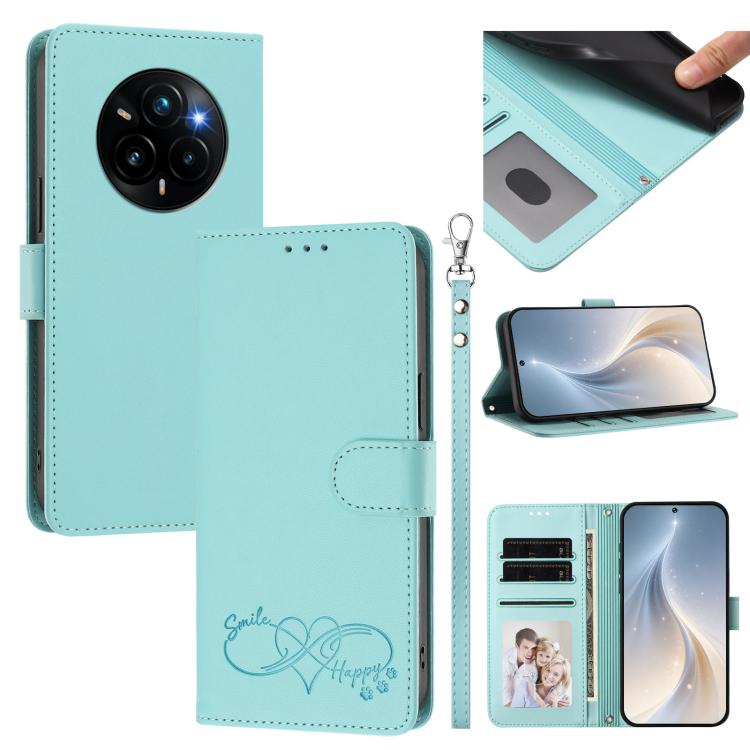 Happy Heart Pattern Magnetic Closure Vegan Leather Phone Case with Wrist Strap, For Realme 14 Pro+ 5G, For Realme 14 Pro+ 5G Global, For Realme 14 Pro 5G India, For Realme GT 7 Pro 5G / GT7 Pro Racing 5G, For Realme C63 5G Global                       ...