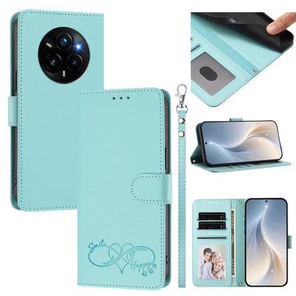 Happy Heart Pattern Magnetic Closure Vegan Leather Phone Case with Wrist Strap, For Realme 14 Pro+ 5G, For Realme 14 Pro+ 5G Global, For Realme 14 Pro 5G India, For Realme GT 7 Pro 5G / GT7 Pro Racing 5G, For Realme C63 5G Global                       ...