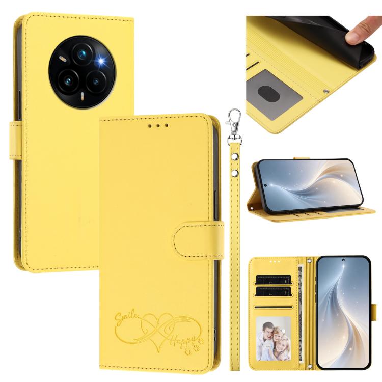 Happy Heart Pattern Magnetic Closure Vegan Leather Phone Case with Wrist Strap, For Realme 14 Pro+ 5G, For Realme 14 Pro+ 5G Global, For Realme 14 Pro 5G India, For Realme GT 7 Pro 5G / GT7 Pro Racing 5G, For Realme C63 5G Global                       ...