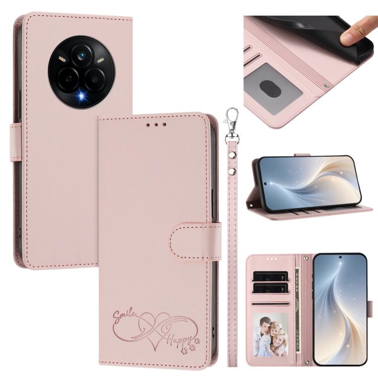 Happy Heart Pattern Magnetic Closure Vegan Leather Phone Case with Wrist Strap, For Realme 14 Pro+ 5G, For Realme 14 Pro+ 5G Global, For Realme 14 Pro 5G India, For Realme GT 7 Pro 5G / GT7 Pro Racing 5G, For Realme C63 5G Global                       ...