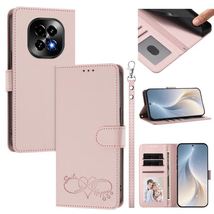 Happy Heart Pattern Magnetic Closure Vegan Leather Phone Case with Wrist Strap, For Realme 14 Pro+ 5G, For Realme 14 Pro+ 5G Global, For Realme 14 Pro 5G India, For Realme GT 7 Pro 5G / GT7 Pro Racing 5G, For Realme C63 5G Global                       ...