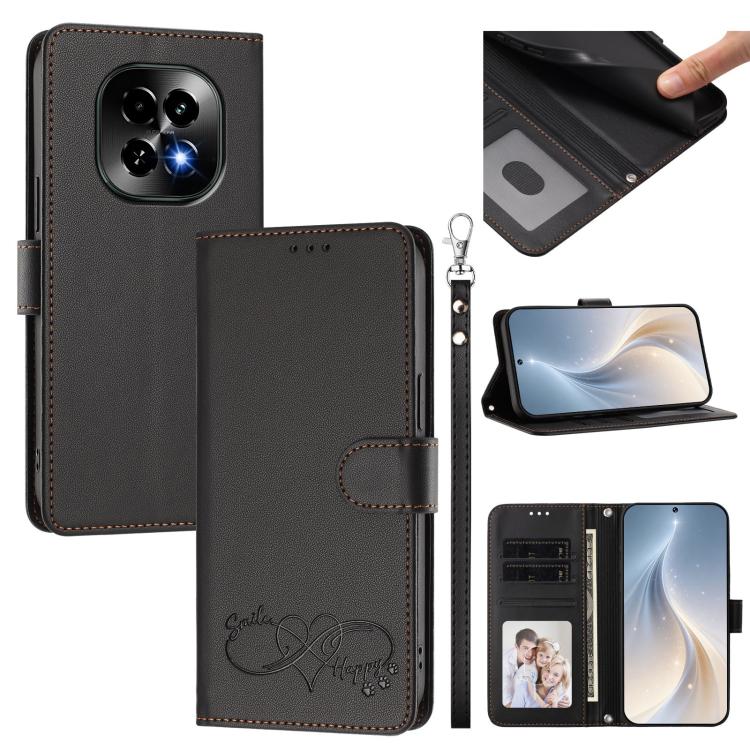 Happy Heart Pattern Magnetic Closure Vegan Leather Phone Case with Wrist Strap, For Realme 14 Pro+ 5G, For Realme 14 Pro+ 5G Global, For Realme 14 Pro 5G India, For Realme GT 7 Pro 5G / GT7 Pro Racing 5G, For Realme C63 5G Global                       ...